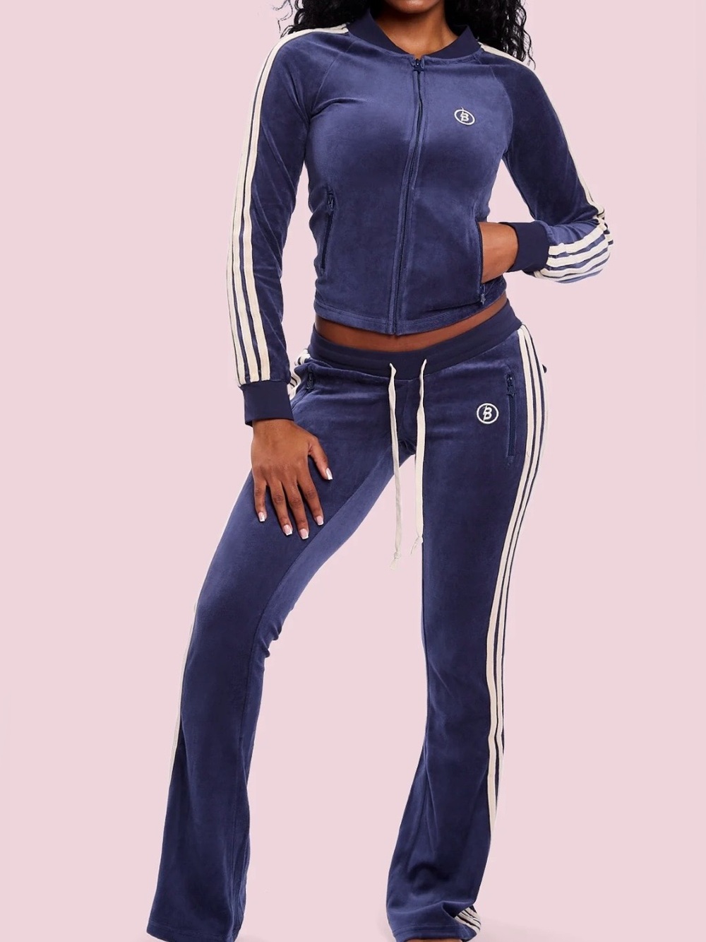 Body By Raven Tracy Velour Track Suit royal blue/ cream Jacket (M) & Pants (S)